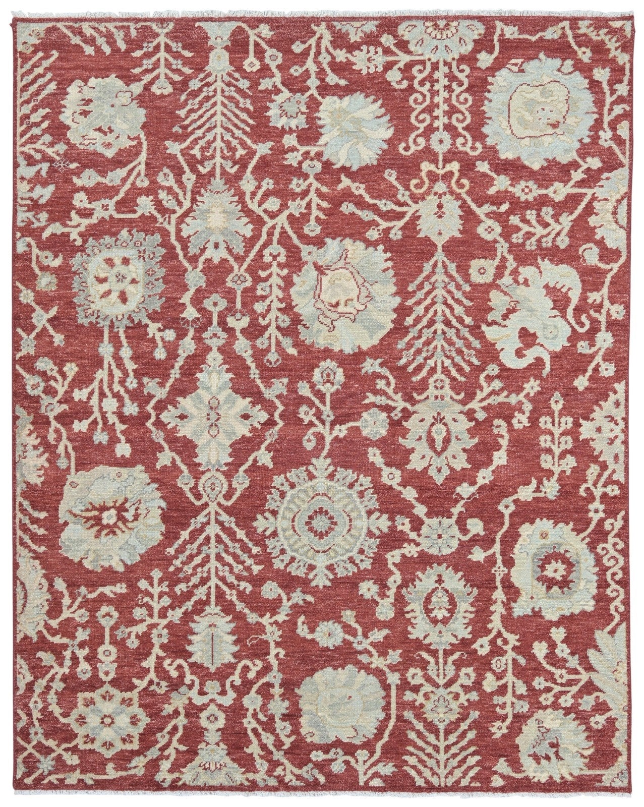 Rovira Hand-Knotted Red Floral Oushak Rug – Vintage Oriental Persian A