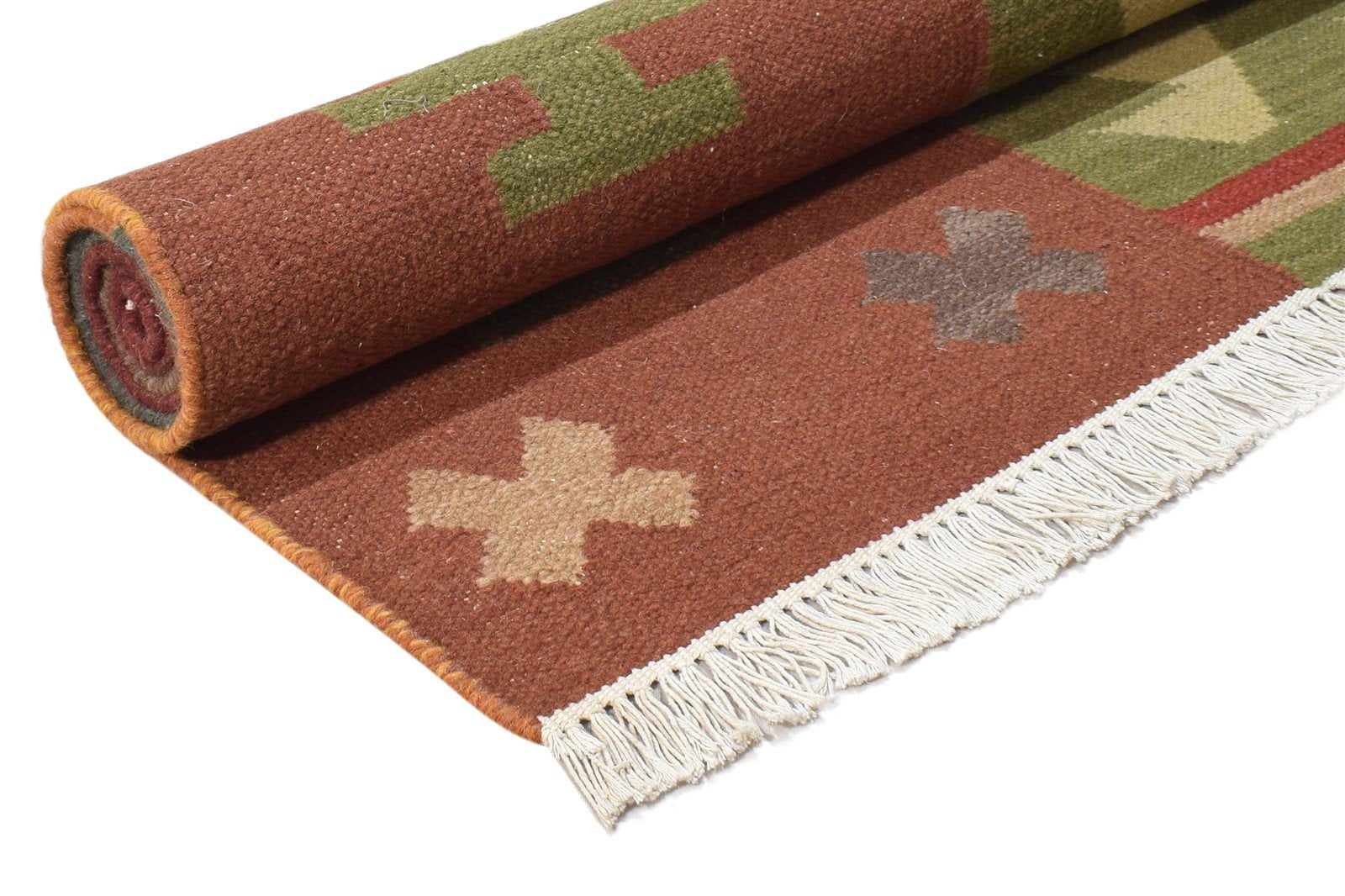 Rubia 5' X 8' Rug Wool Rust Southwestern Dhurrie American Tribal   7865034834069