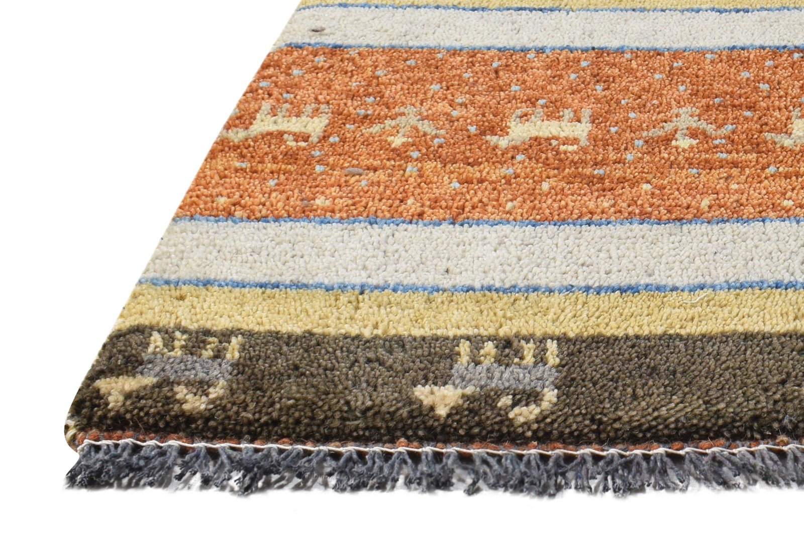 Rust Wool Rug 1' X 2' Southwestern Hand Knotted Gabbeh Striped Small Carpet   7865085034645