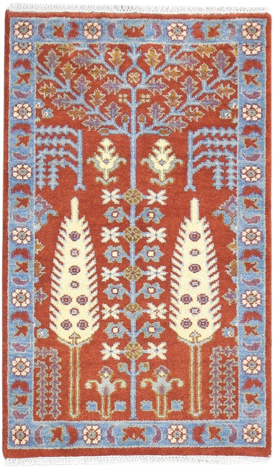 Rust Wool Rug 3' X 5' Persian Hand Knotted Mughal Oriental Small Carpet   7865093259413