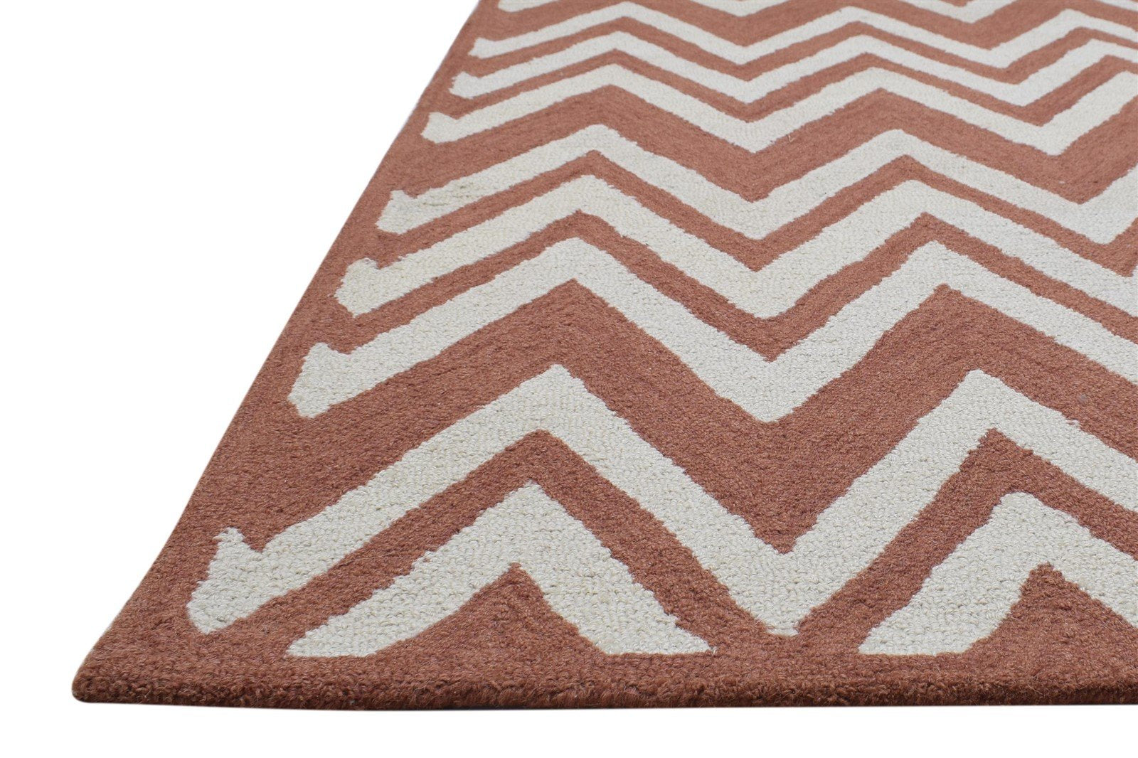 Rust Wool Rug 4' X 6' Modern Hand Tufted Scandinavian Chevron Room Size Carpet   7864300306581