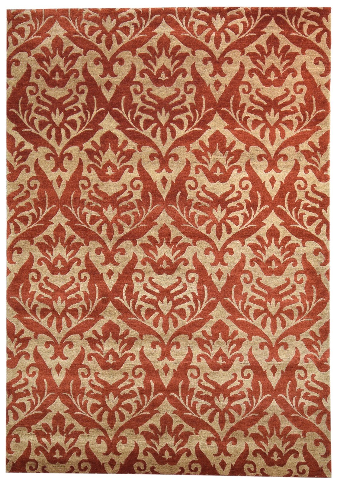 Rust Wool Rug 6' X 9' Modern Hand Knotted European Damask Large Carpet   7865095913621