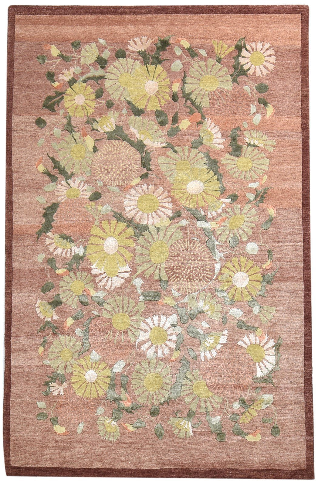 Rust Wool / Silk Rug 6' X 9' Modern Hand Knotted French Floral Room Size Carpet   7865097093269