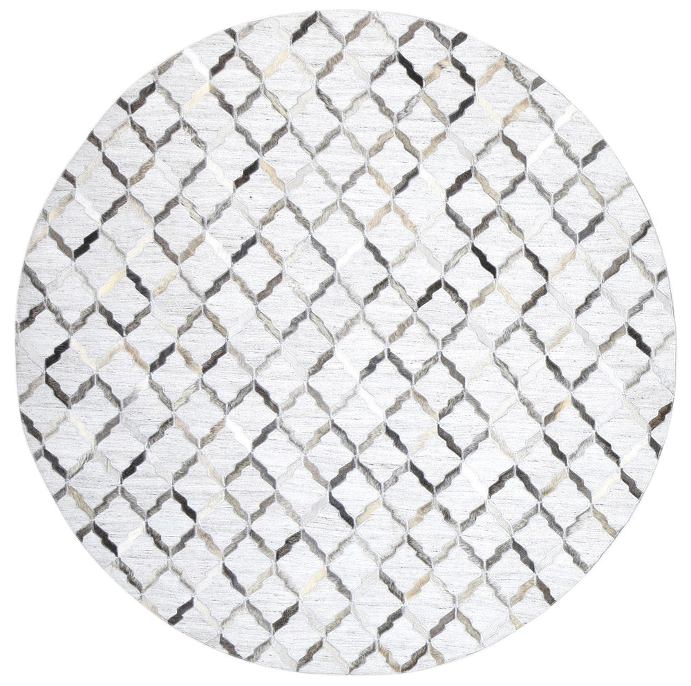 Leather / Cotton Grey Rug 6X6 Modern Hand Woven Scandinavian Geometric
