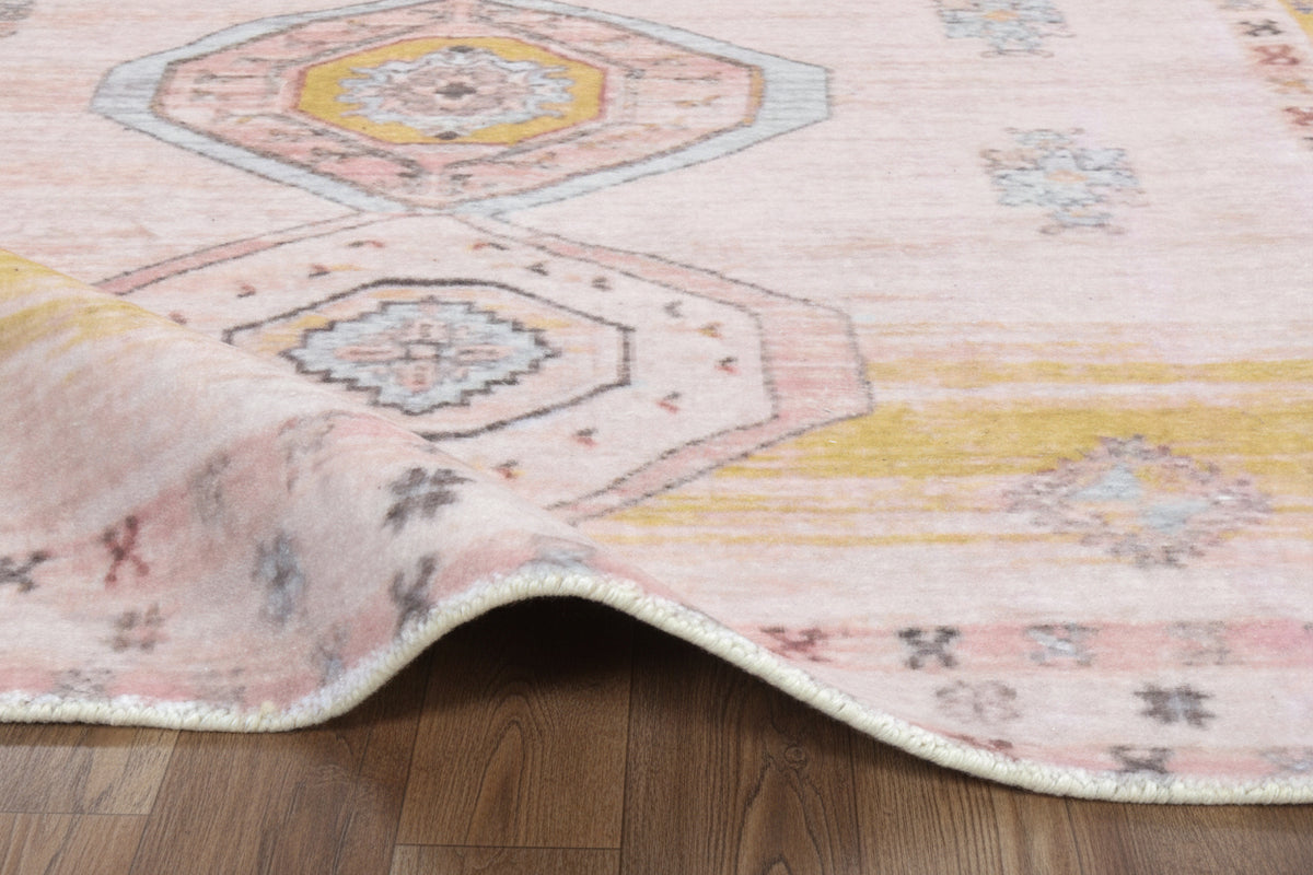 Saffron Triple Medallion Handmade Terracotta & Ochre Area Rug – Faded Bohemian Style   9125705646229