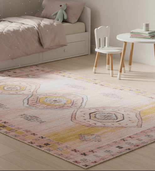Saffron Triple Medallion Handmade Terracotta & Ochre Area Rug – Faded Bohemian Style   9125705646229