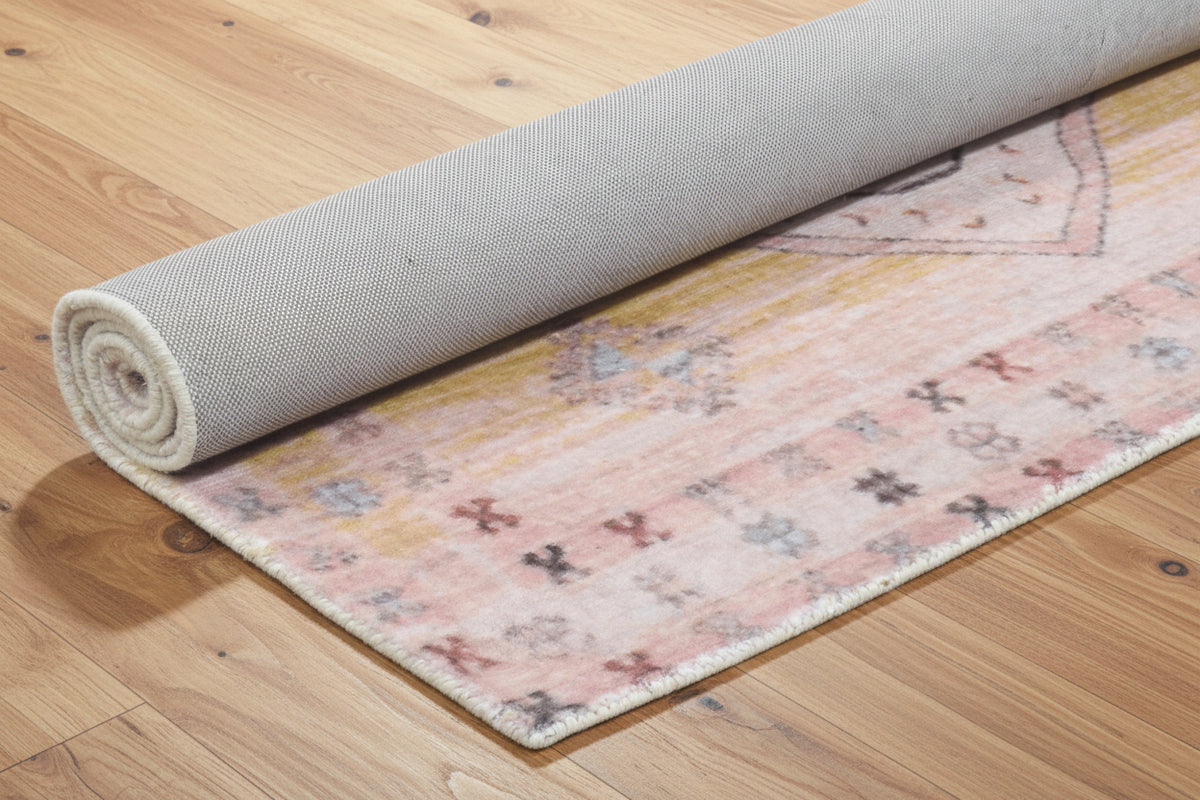 Saffron Triple Medallion Handmade Terracotta & Ochre Area Rug – Faded Bohemian Style   9125705646229