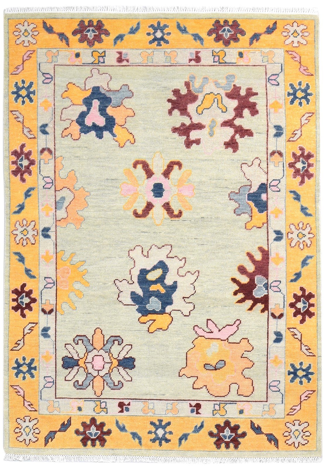Gene Sage Wool Rug 5' X 7' Persian Hand Knotted Oushak Oriental   7865140510869