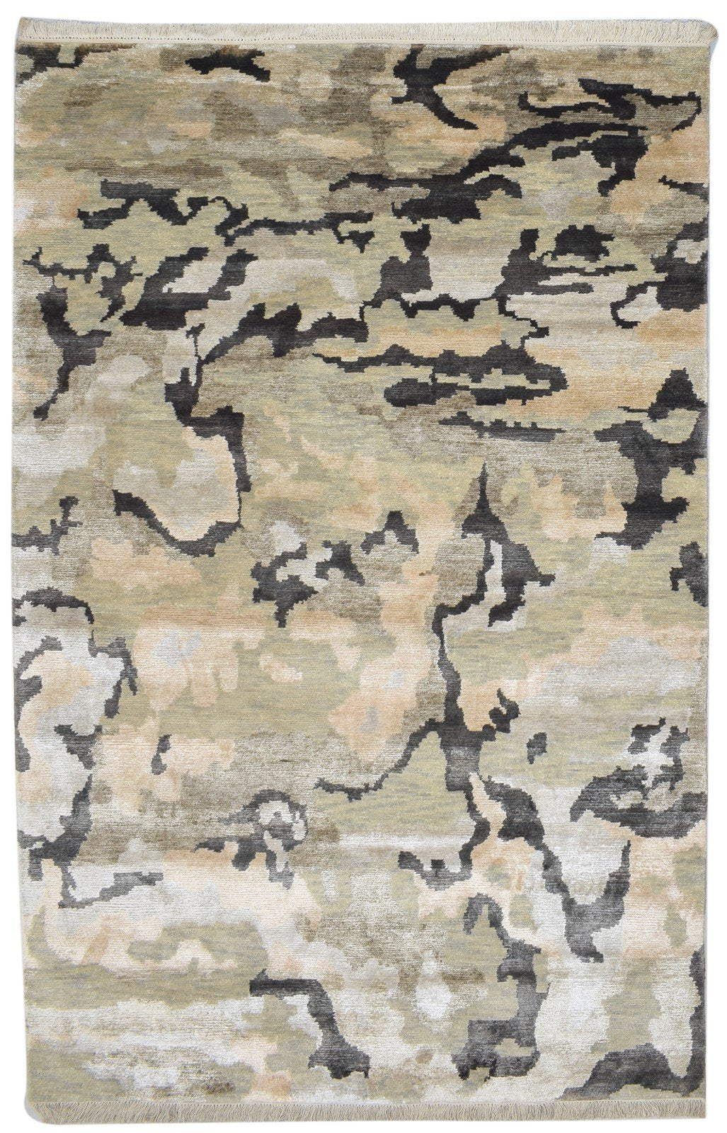 Sage Wool / Silk Rug 5X8 Modern Hand Knotted Indian Abstract Room Size Carpet   7864090263701