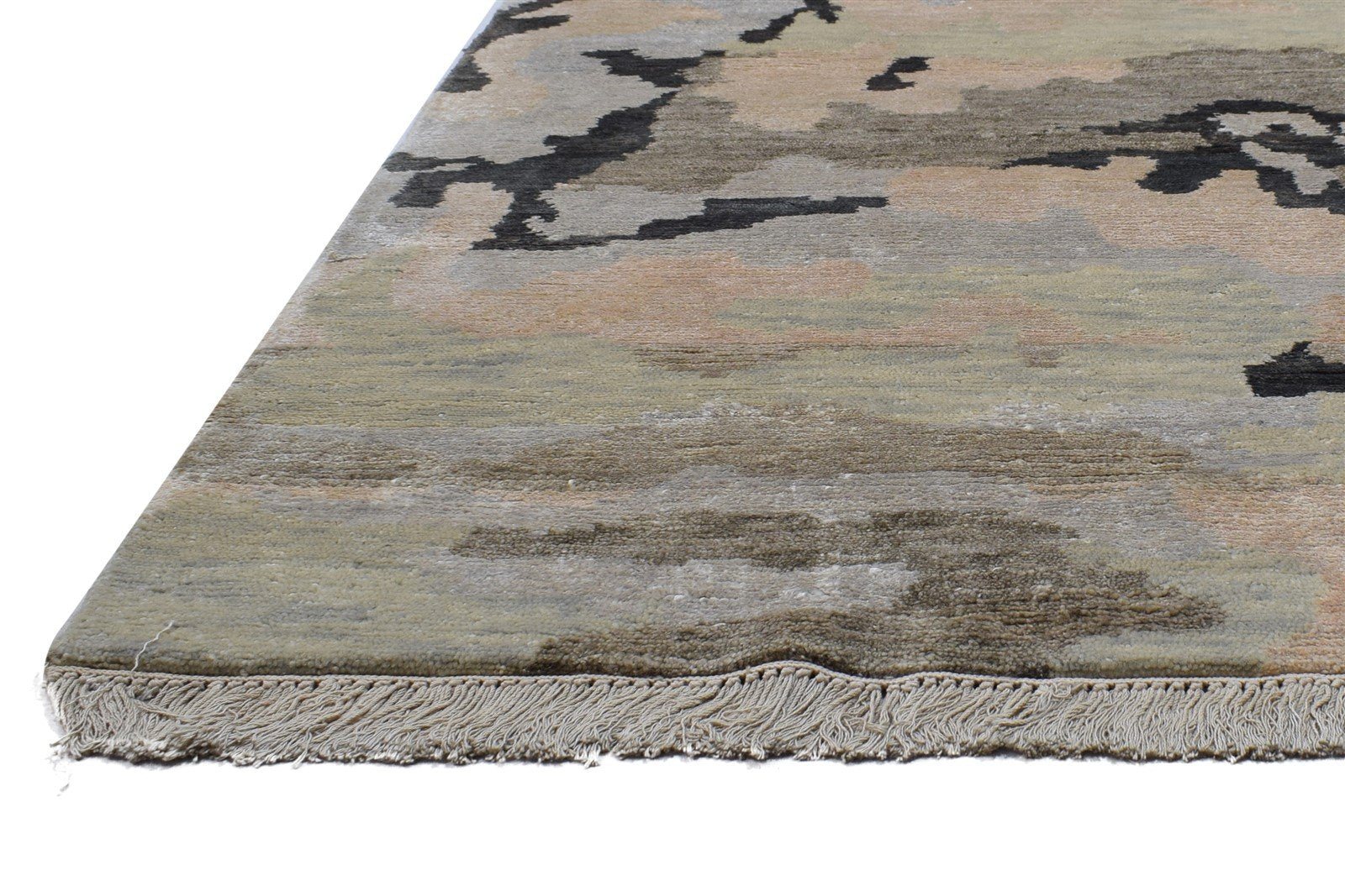 Sage Wool / Silk Rug 5X8 Modern Hand Knotted Indian Abstract Room Size Carpet   7864090263701