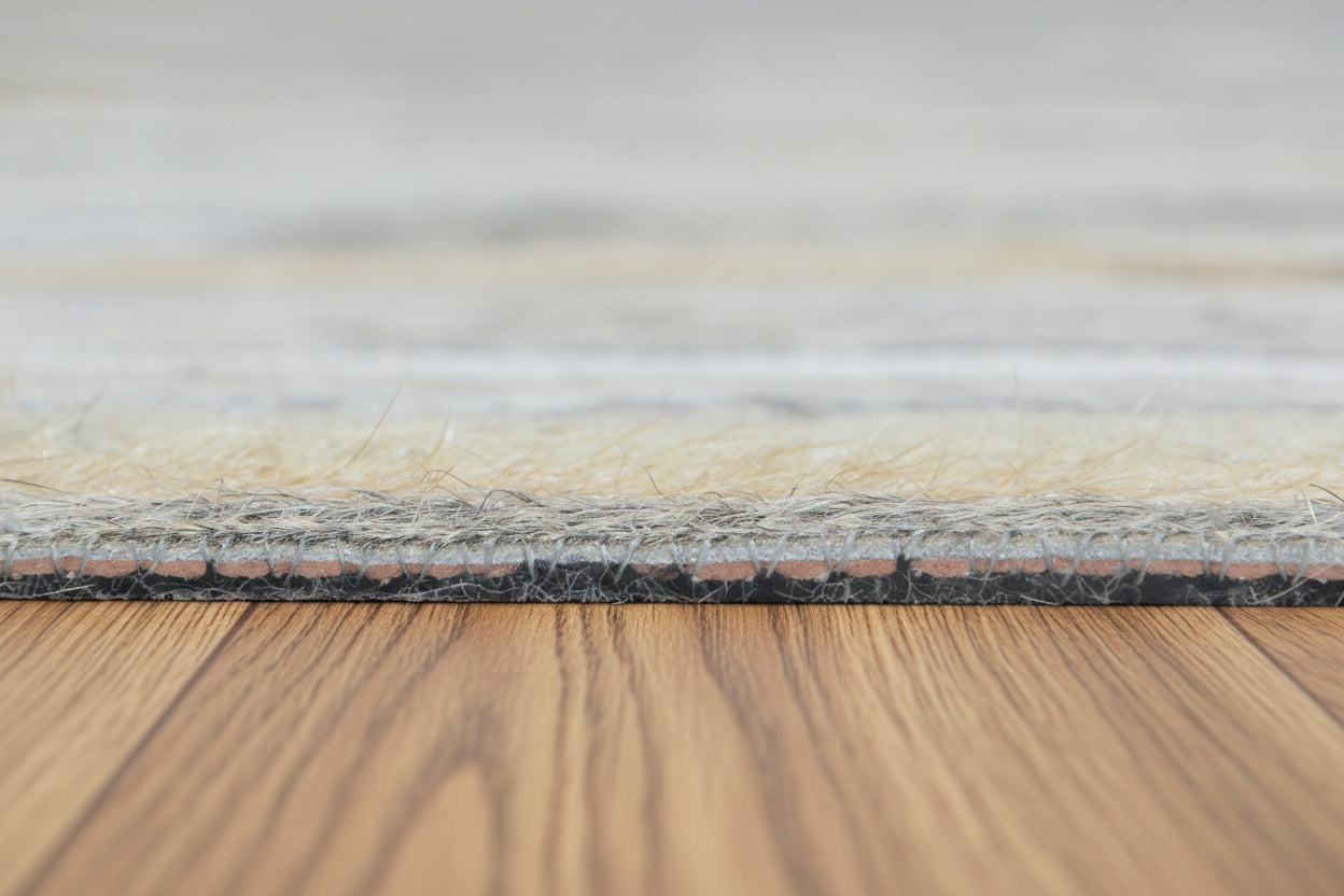 Sallie Leather Handmade Gray Ivory Stripes Rug | Modern Patchwork Cowhide Rug   9060184850581