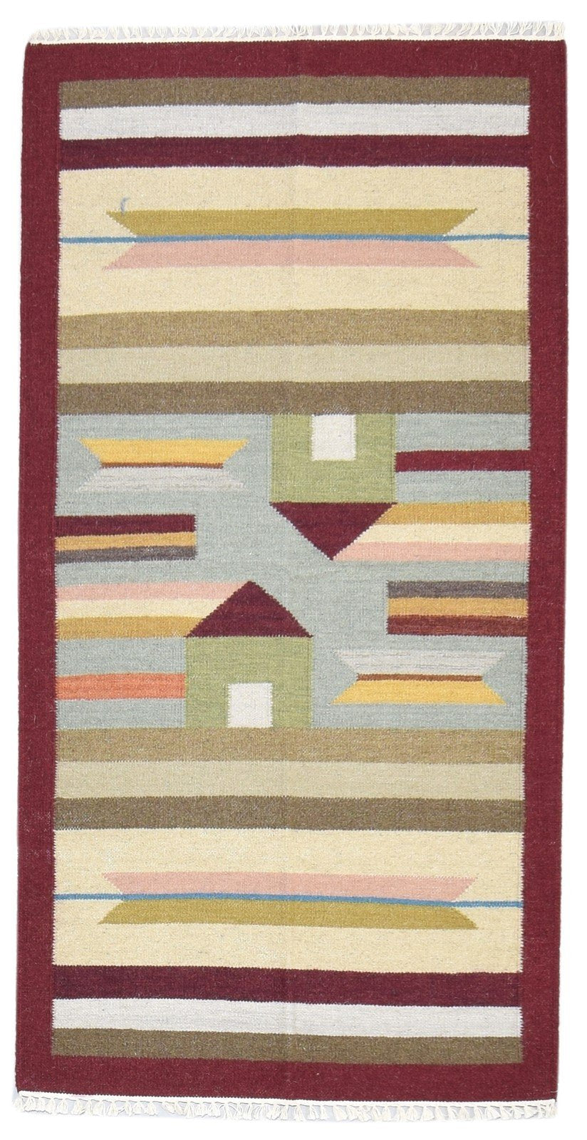 Sand Wool Rug 3' X 6' Persian Dhurrie Oriental Tribal Small Carpet   7864354177173