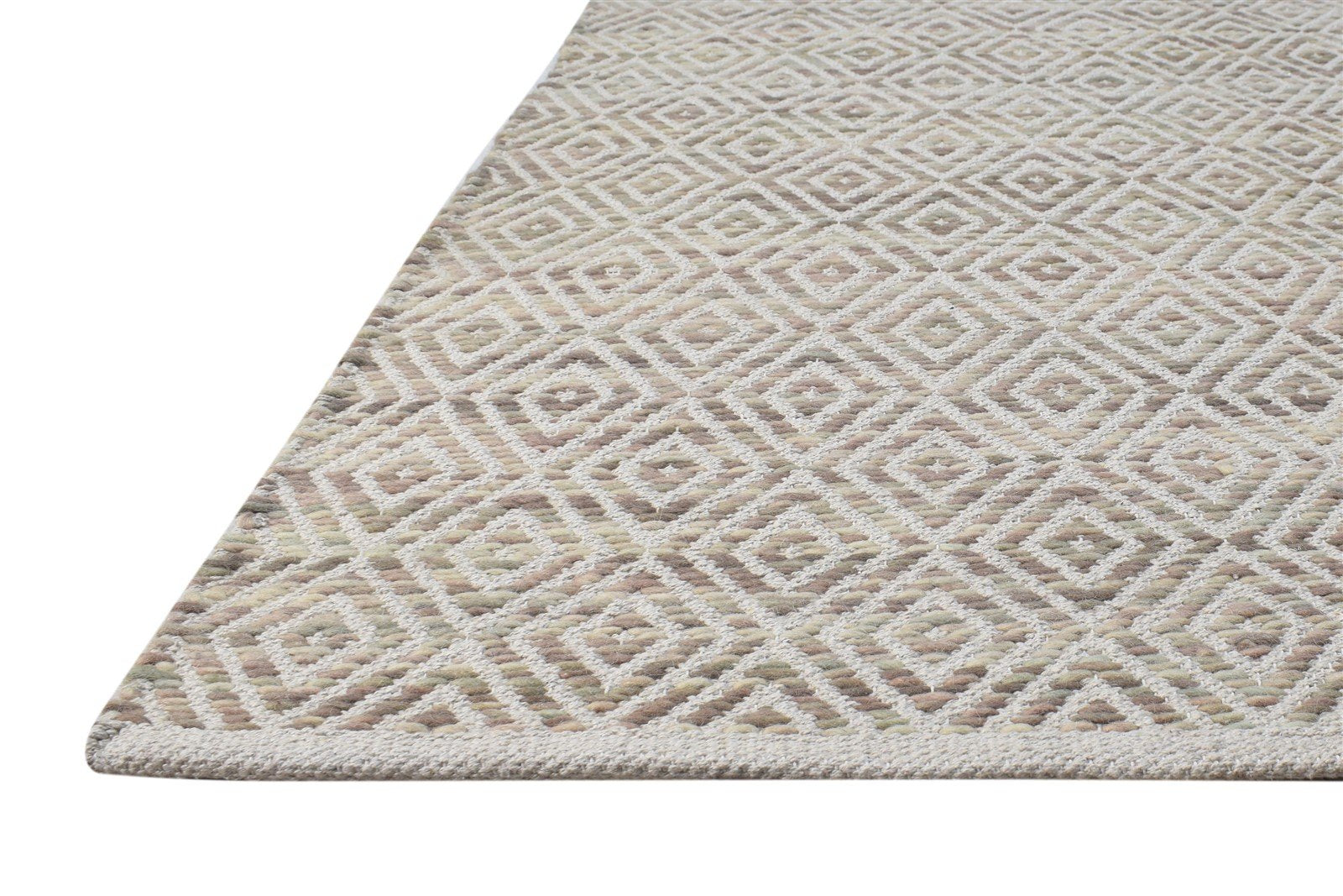 Sand Wool Rug 4' X 6' Modern Hand Woven Scandinavian Diamond Room Size Carpet   7864932106389