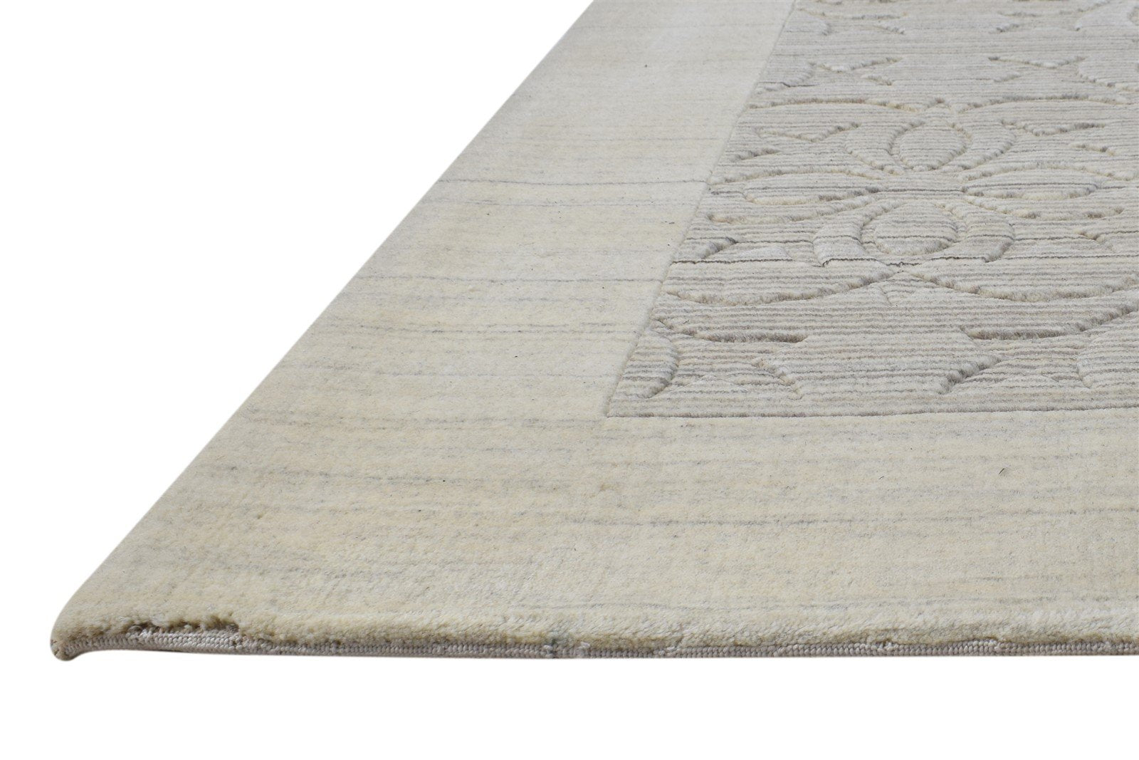Sand Wool Rug 5' X 7' Modern Handloom Scandinavian Bordered Room Size Carpet   7864421286037