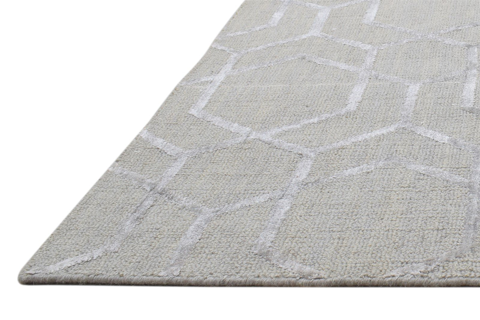 Sand Wool Silk Rug 2' X 8' Modern Jacquard Loom Moroccan Trellis Small Runner   7864146362517