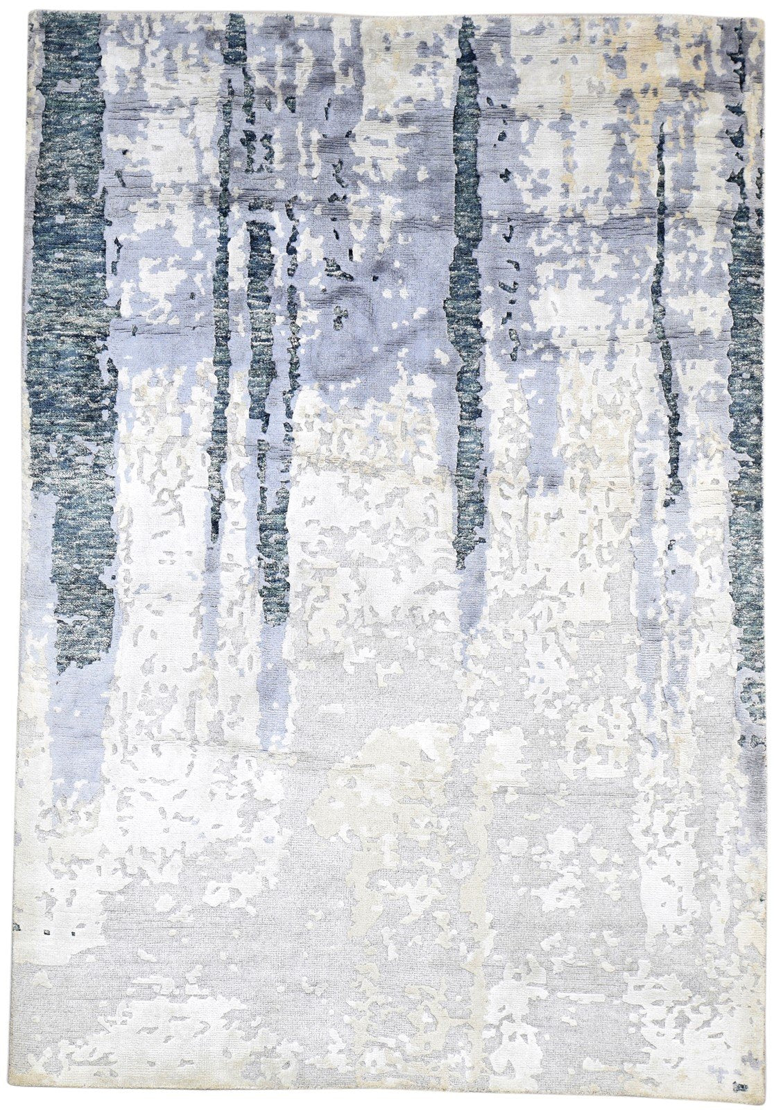 Sand Wool / Silk Rug 5X7 Modern Hand Knotted Indian Abstract Room Size Carpet   7864234934421