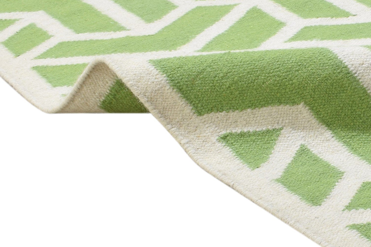Sapphira Wool Green Rug 4' X 6' Modern Dhurrie French Geometric   7864989810837