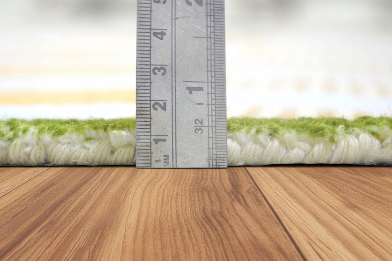 Scalloped Edge Handmade Ivory Nursery Rug – Modern Checkered Wavy Border   9126191333525