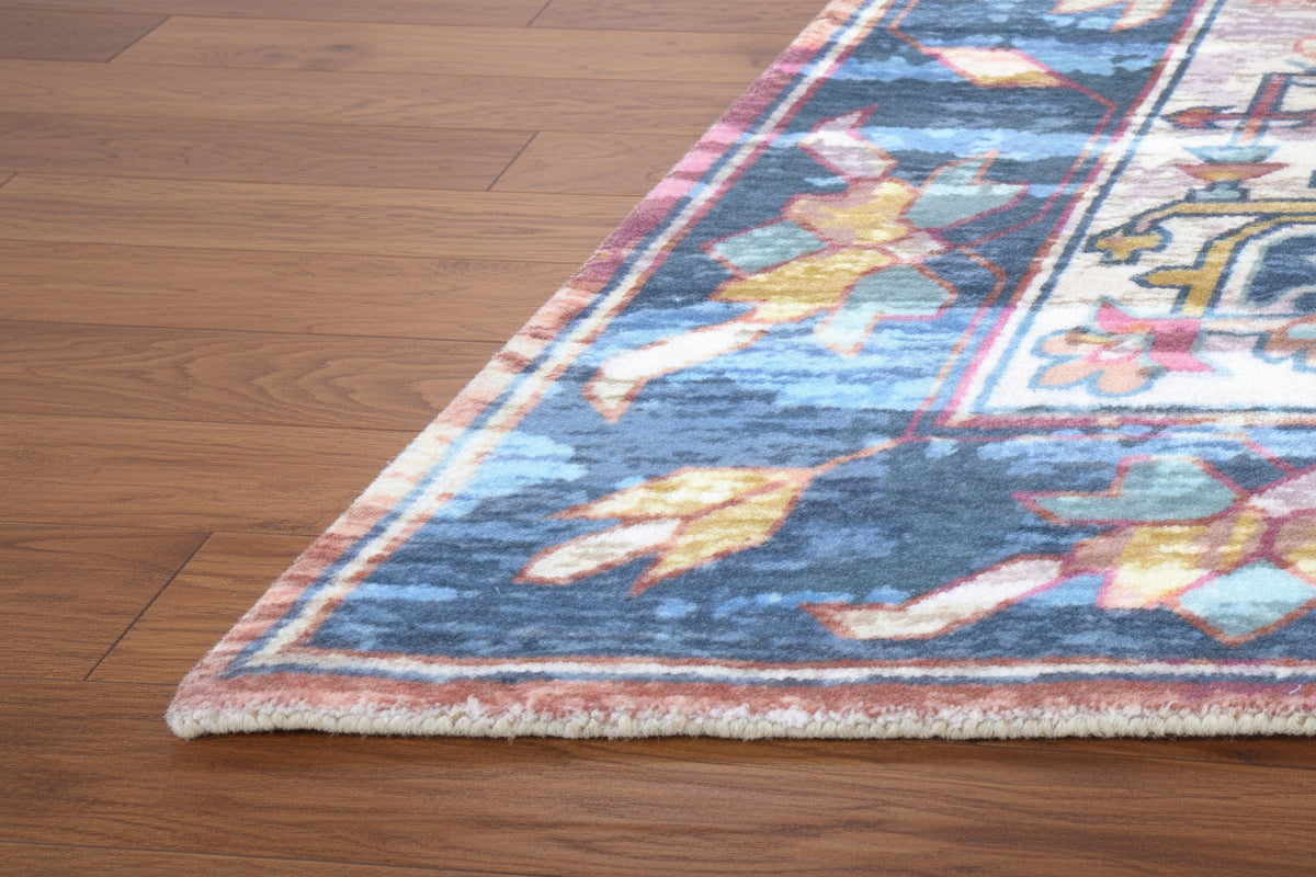 Severine Handmade Navy Blue Medallion Area Rug – Modern Traditional Geometric   9170571296917