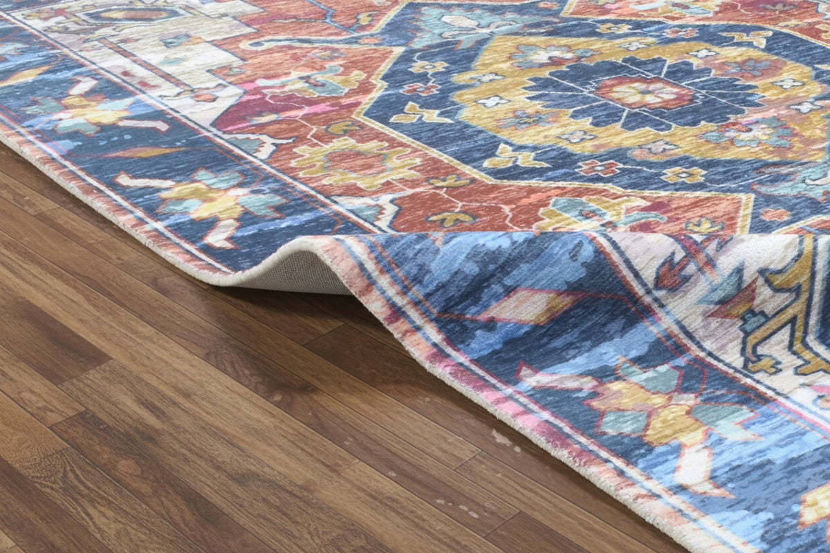 Severine Handmade Navy Blue Medallion Area Rug – Modern Traditional Geometric   9170571296917