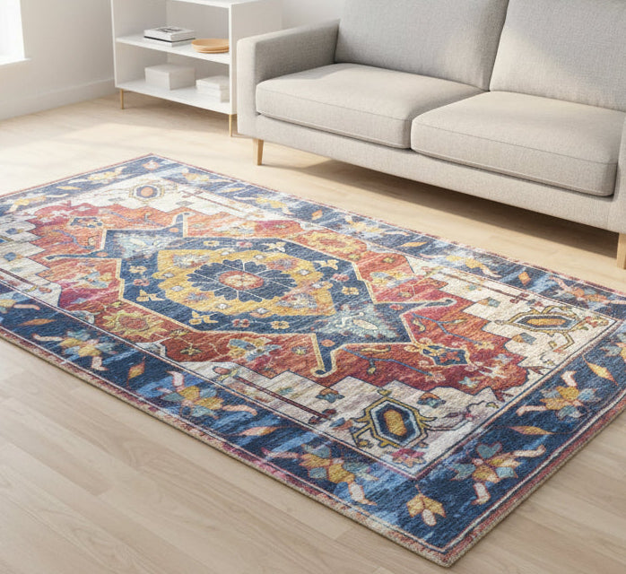 Severine Handmade Navy Blue Medallion Area Rug – Modern Traditional Geometric   9170571296917