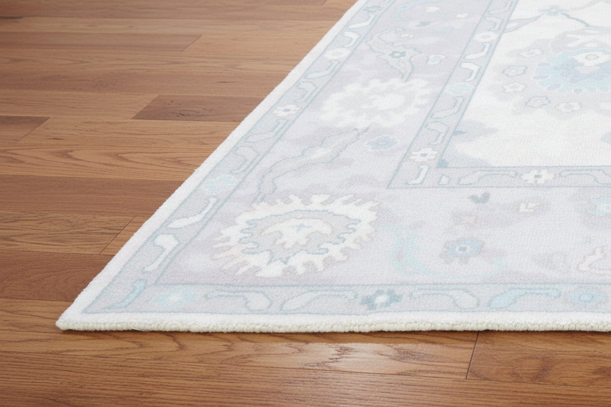 Shabby Chic Oushak Handmade Light Blue Rug – Modern Vintage Transitional Area Rug   9175406117013