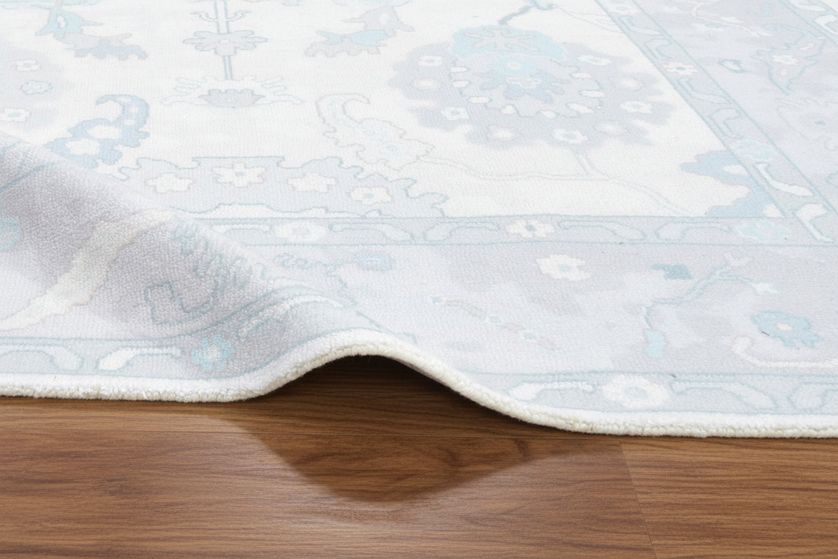 Shabby Chic Oushak Handmade Light Blue Rug – Modern Vintage Transitional Area Rug   9175406117013