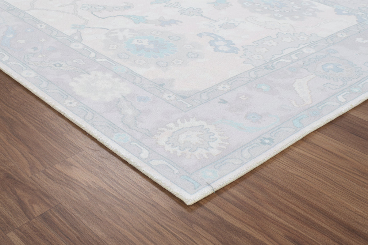 Shabby Chic Oushak Handmade Light Blue Rug – Modern Vintage Transitional Area Rug   9175406117013
