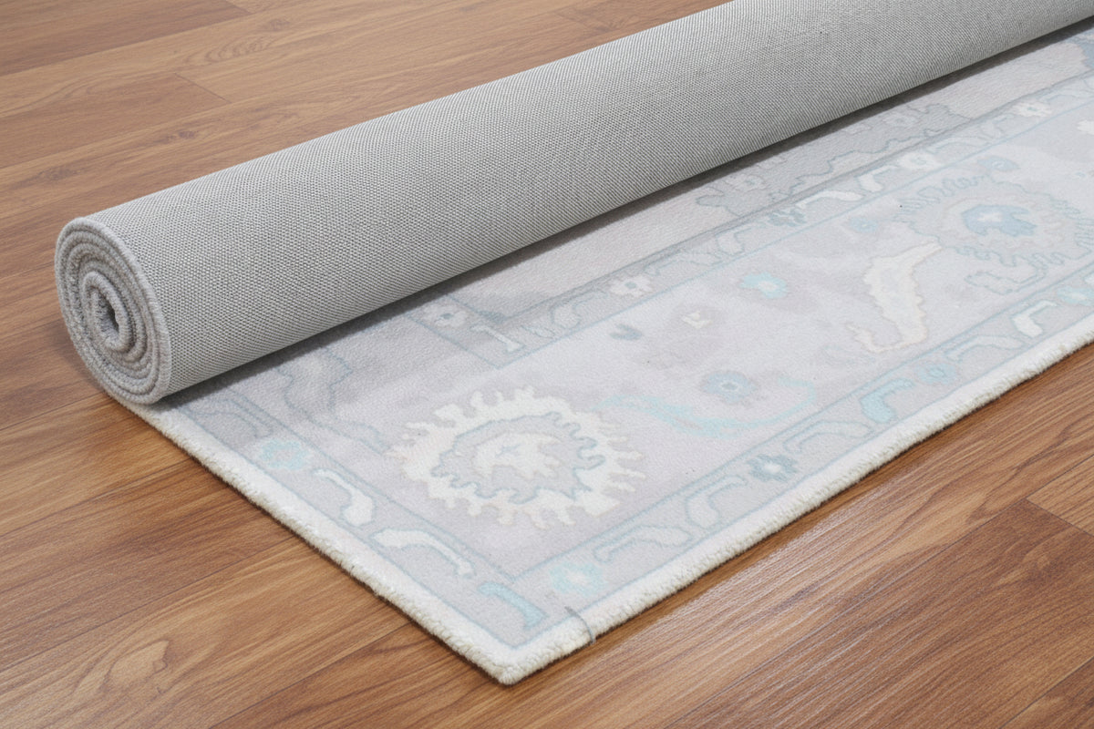 Shabby Chic Oushak Handmade Light Blue Rug – Modern Vintage Transitional Area Rug   9175406117013