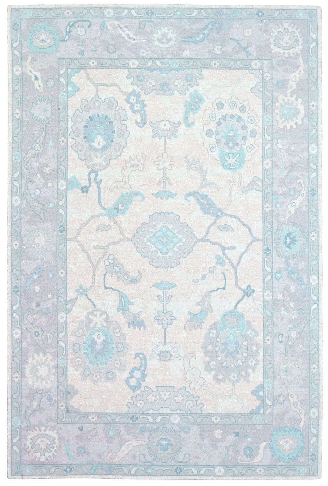 Shabby Chic Oushak Handmade Light Blue Rug – Modern Vintage Transitional Area Rug   9175406117013