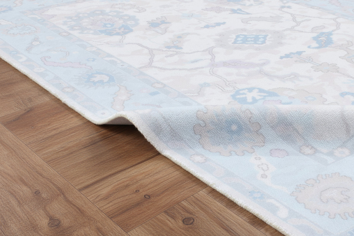 Shabby Chic Oushak Handmade Soft Sky Blue Rug – Modern Vintage Transitional Area Rug   9170525257877