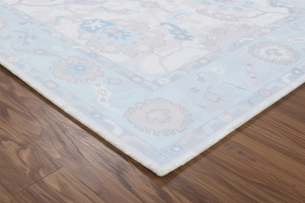 Shabby Chic Oushak Handmade Soft Sky Blue Rug – Modern Vintage Transitional Area Rug   9170525257877
