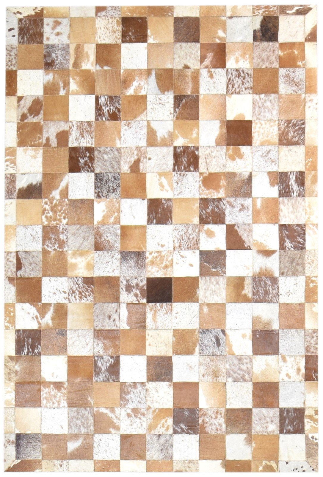 Shannen Handmade Brown Checkerboard Leather Rug | Modern Patchwork Checkered Blocks Rug   7864581488789
