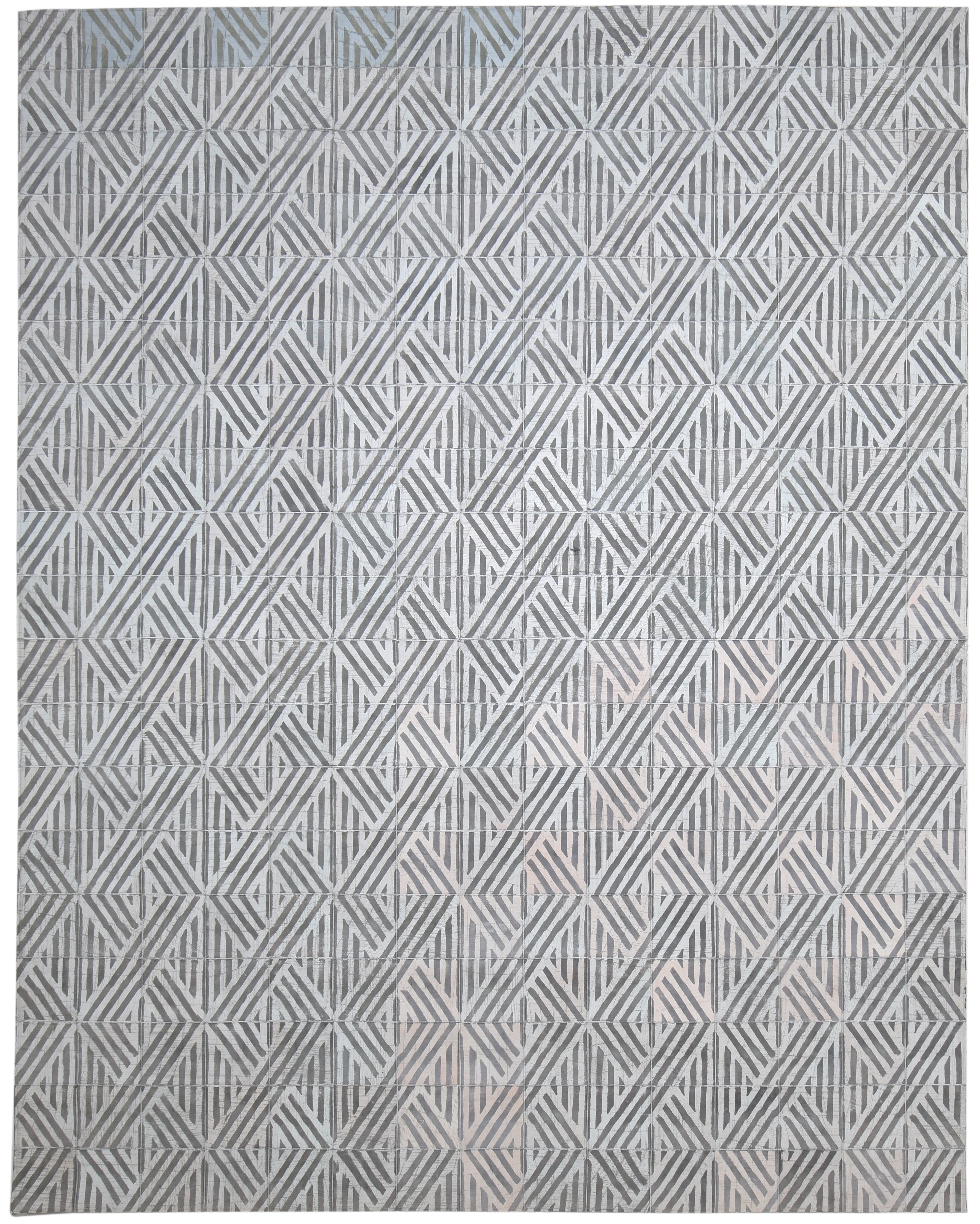 Sibilla Handmade Dark Gray Leather Diamonds Rug | Modern Geometric Patchwork Cowhide Area Rug   9057386430613