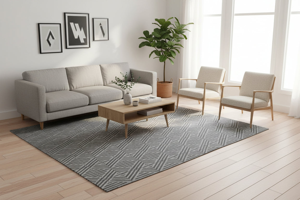 Sibilla Handmade Dark Gray Leather Diamonds Rug | Modern Geometric Patchwork Cowhide Area Rug