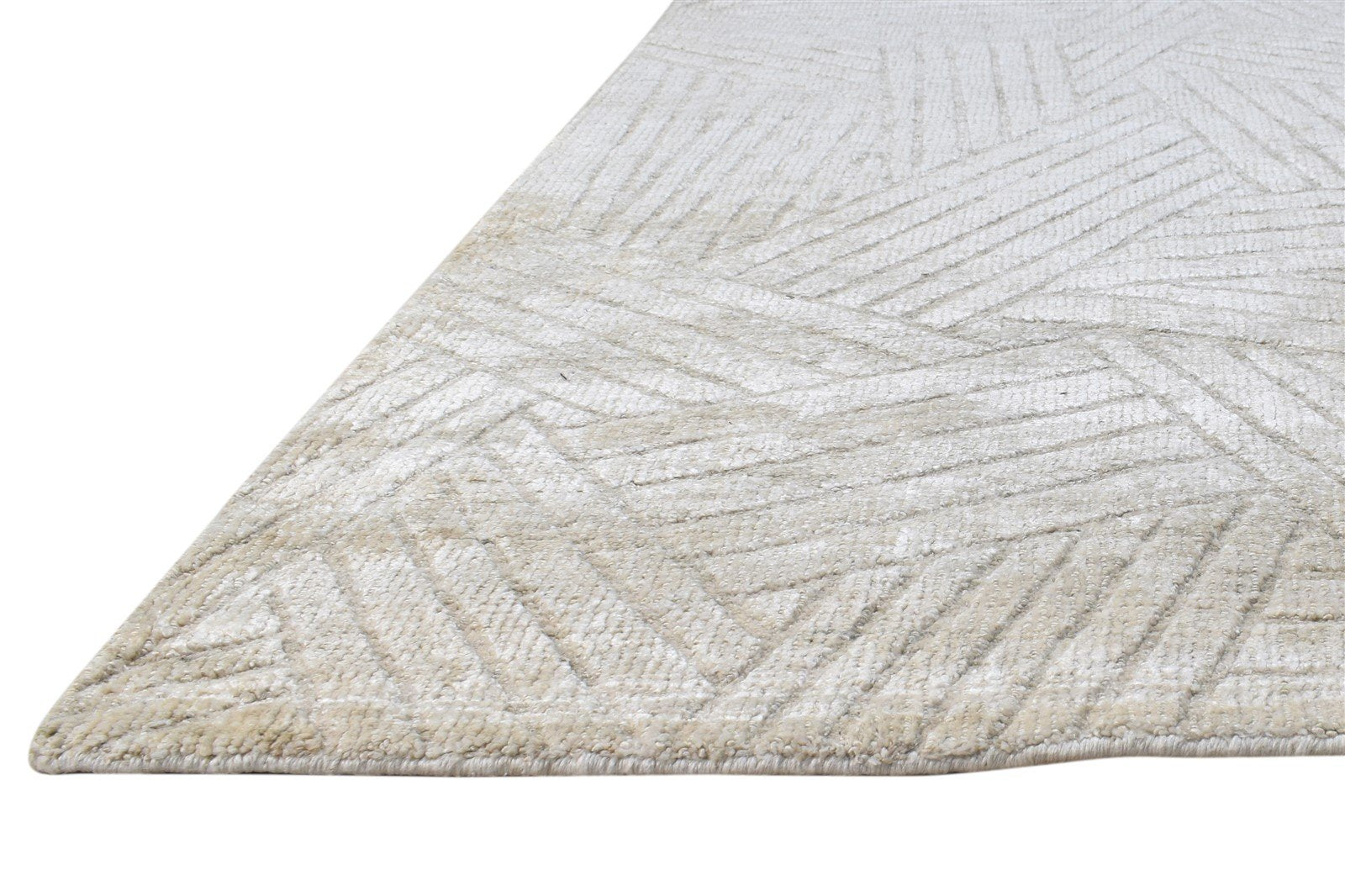 Silk Beige Rug 5' X 8' Modern Handloom Scandinavian Geometric Room Size Carpet   7864442323093
