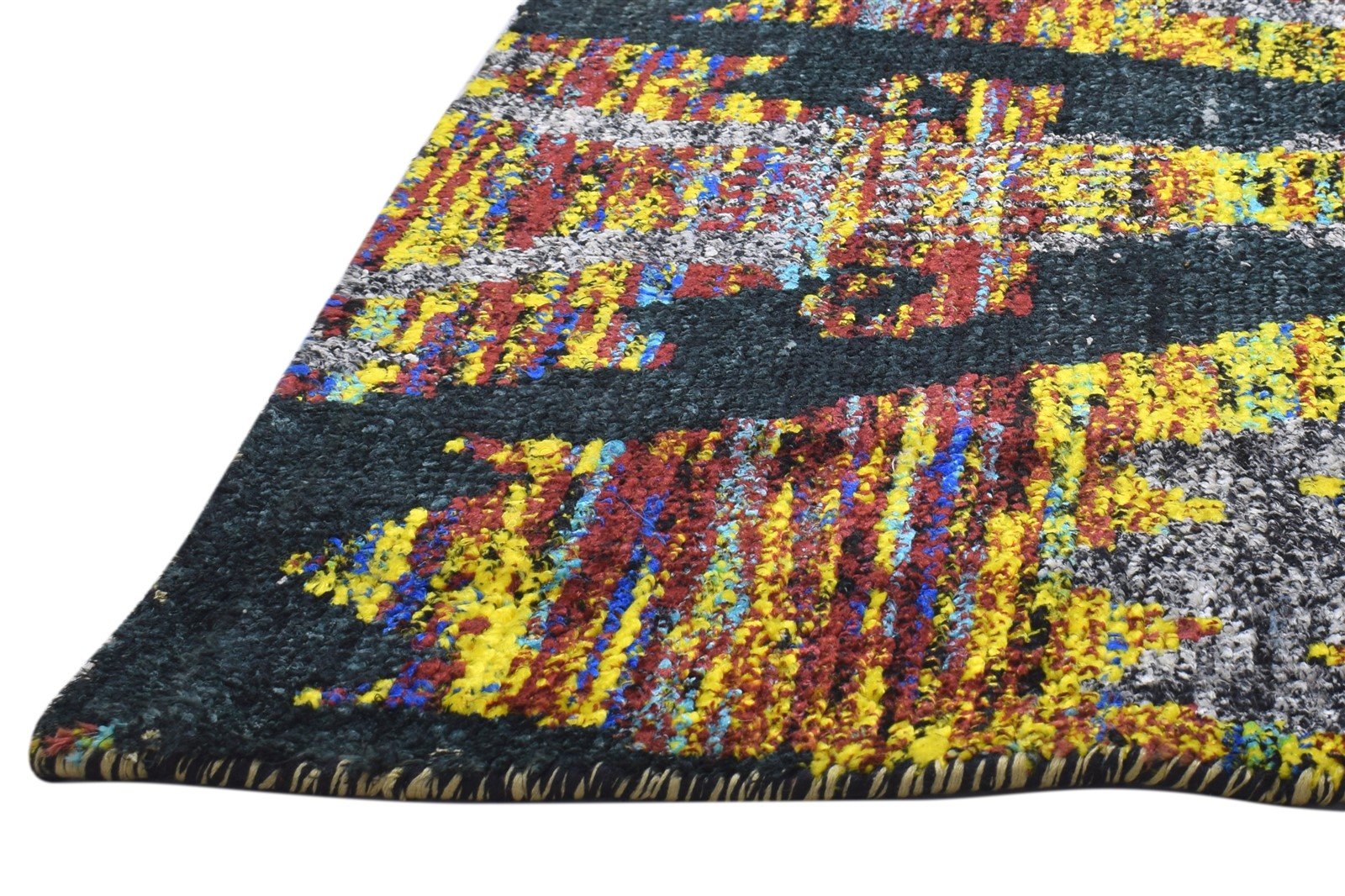 Silk Black Rug 4' X 5' Modern Hand Knotted Bohemian Abstract Room Size Carpet   7864098226325