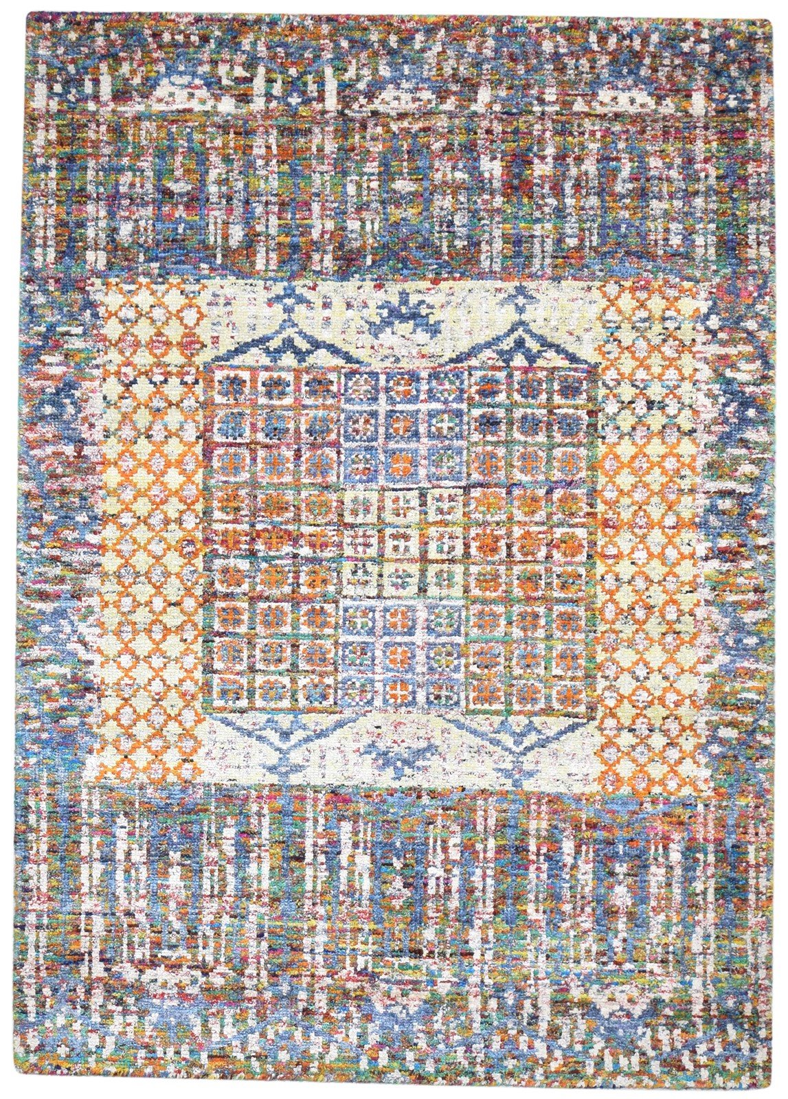 Silk Blue Rug 5' X 7' Modern Hand Knotted Bohemian Bohemian Room Size Carpet   7864235982997
