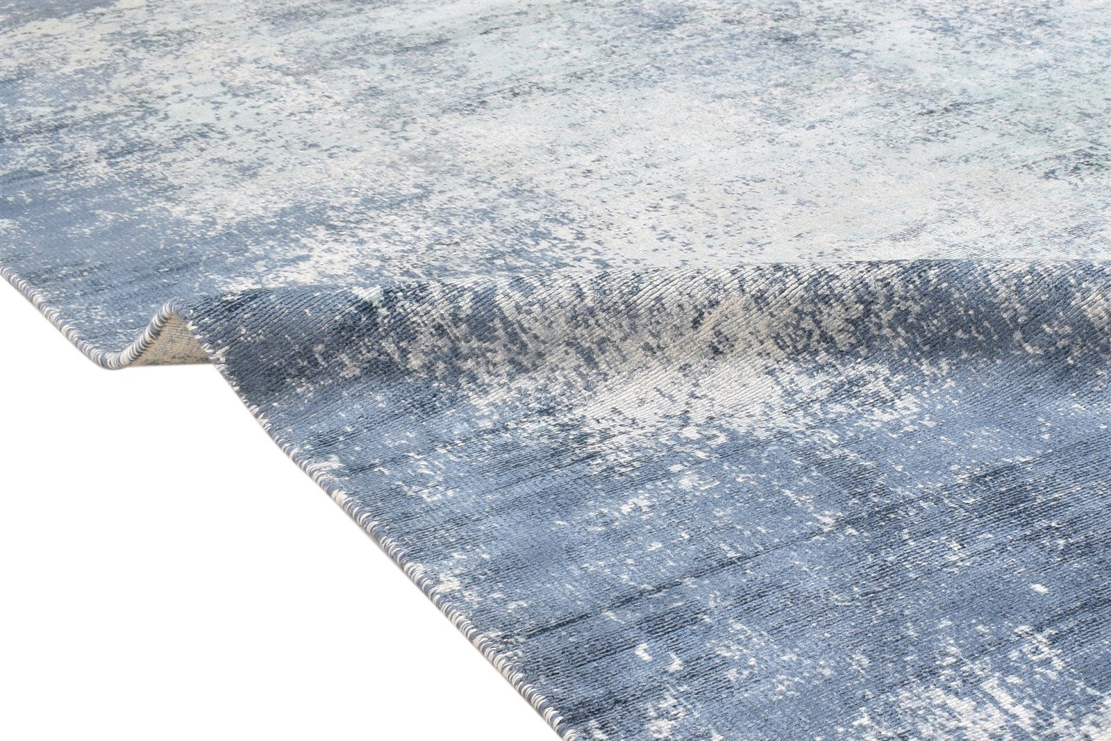 Silk Blue Rug 5' X 7' Modern Handloom Indian Abstract Room Size Carpet   7864156422293