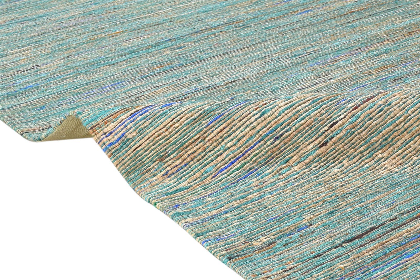 Silk Blue Rug 5' X 8' Modern Hand Woven Bohemian Striped Room Size Carpet   7864661704853