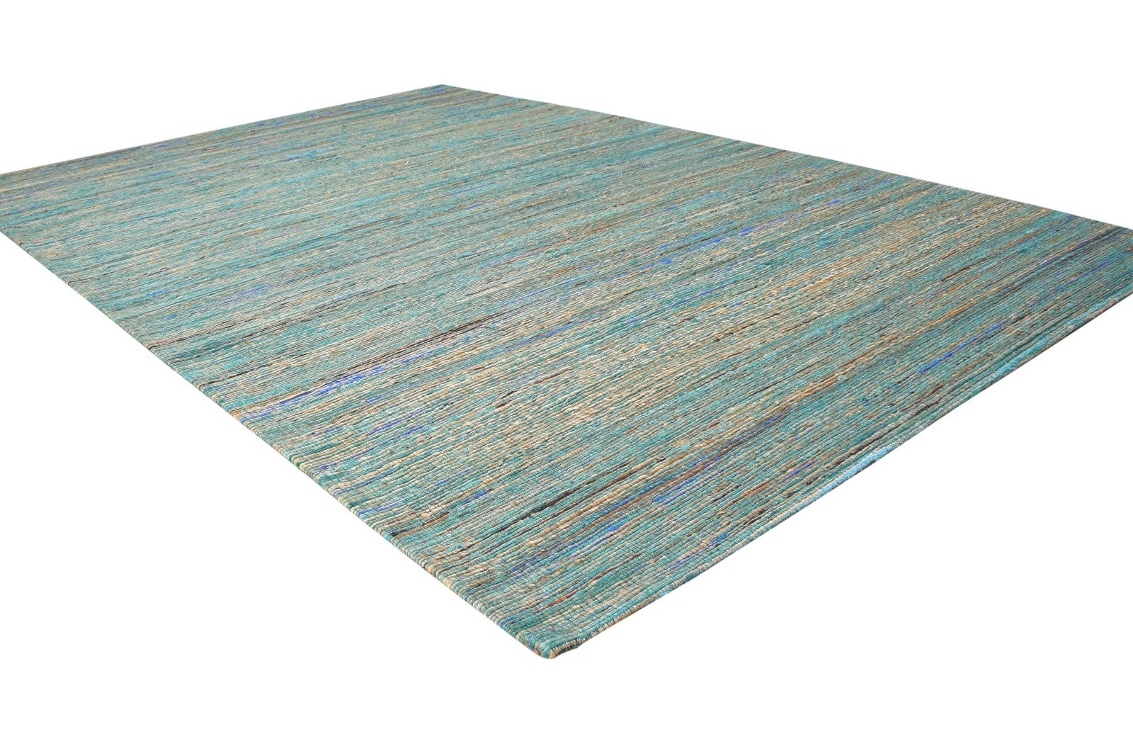 Silk Blue Rug 5' X 8' Modern Hand Woven Bohemian Striped Room Size Carpet   7864661704853