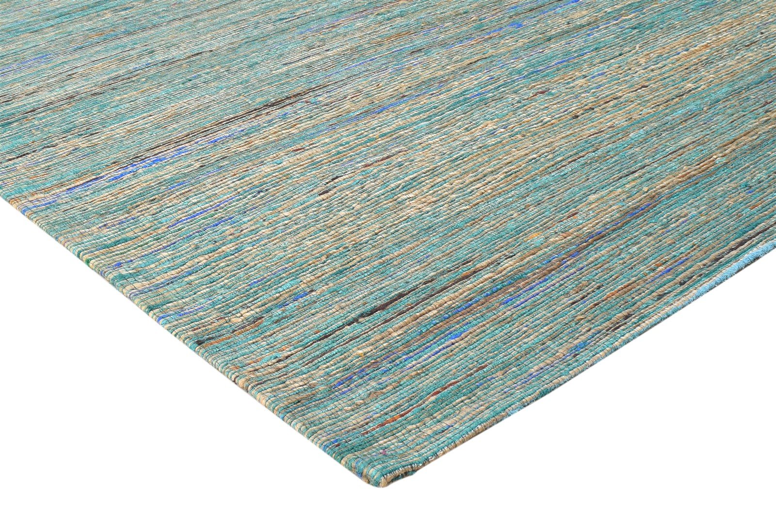 Silk Blue Rug 5' X 8' Modern Hand Woven Bohemian Striped Room Size Carpet   7864661704853