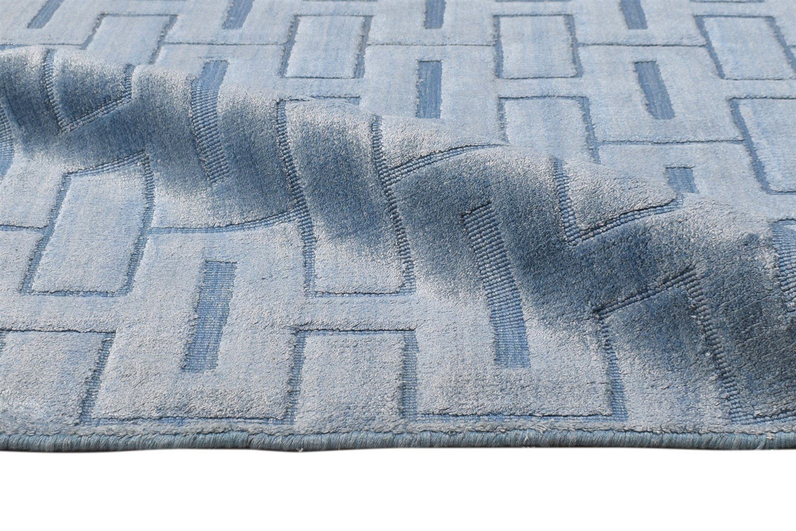 Silk Blue Rug 5' X 8' Modern Hand Woven Scandinavian Geometric Room Size Carpet   7864921358485