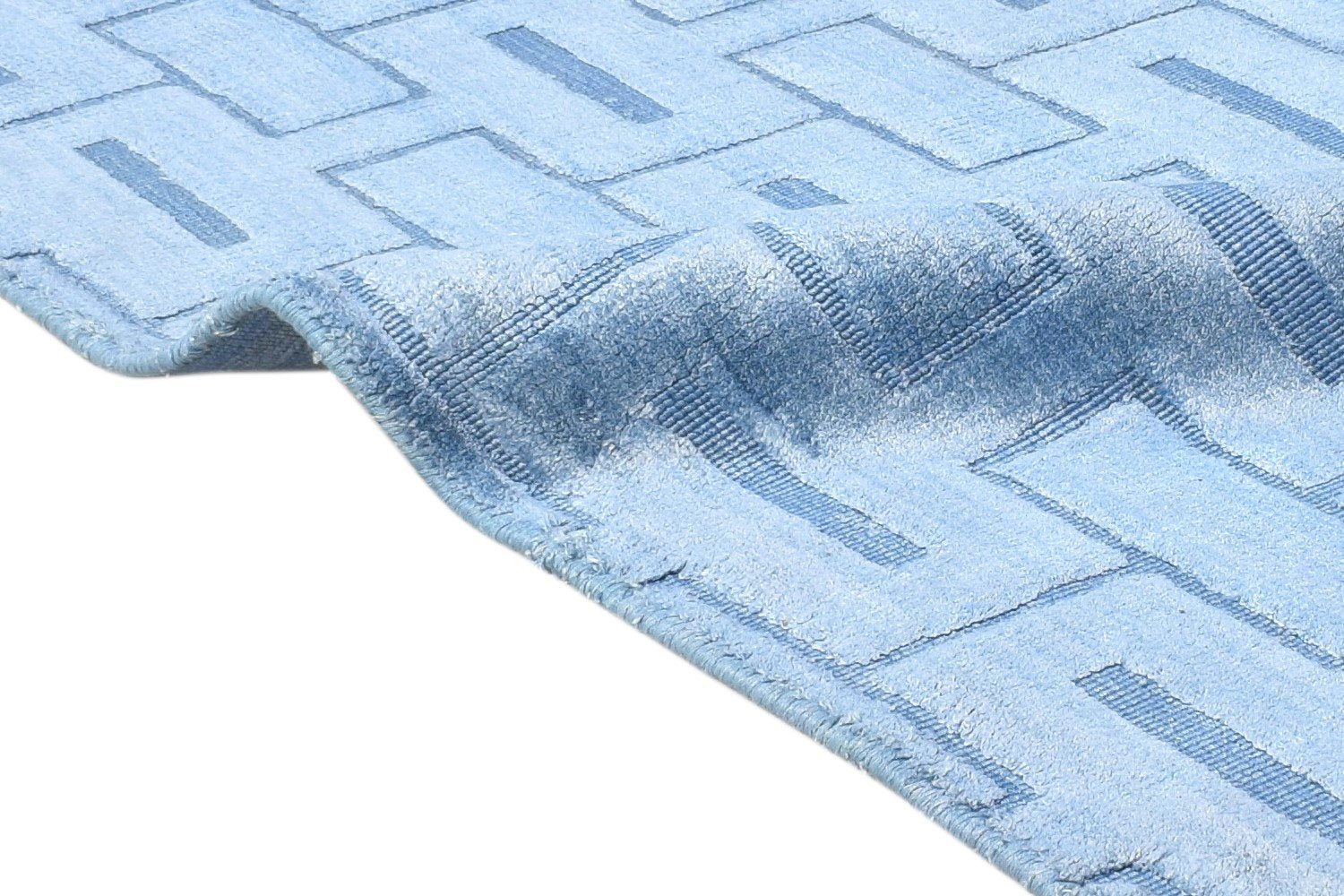 Silk Blue Rug 5' X 8' Modern Hand Woven Scandinavian Geometric Room Size Carpet   7864921358485