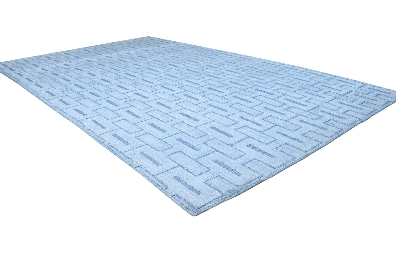 Silk Blue Rug 5' X 8' Modern Hand Woven Scandinavian Geometric Room Size Carpet   7864921358485
