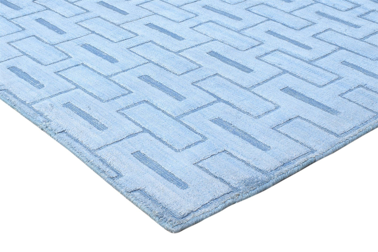 Silk Blue Rug 5' X 8' Modern Hand Woven Scandinavian Geometric Room Size Carpet   7864921358485