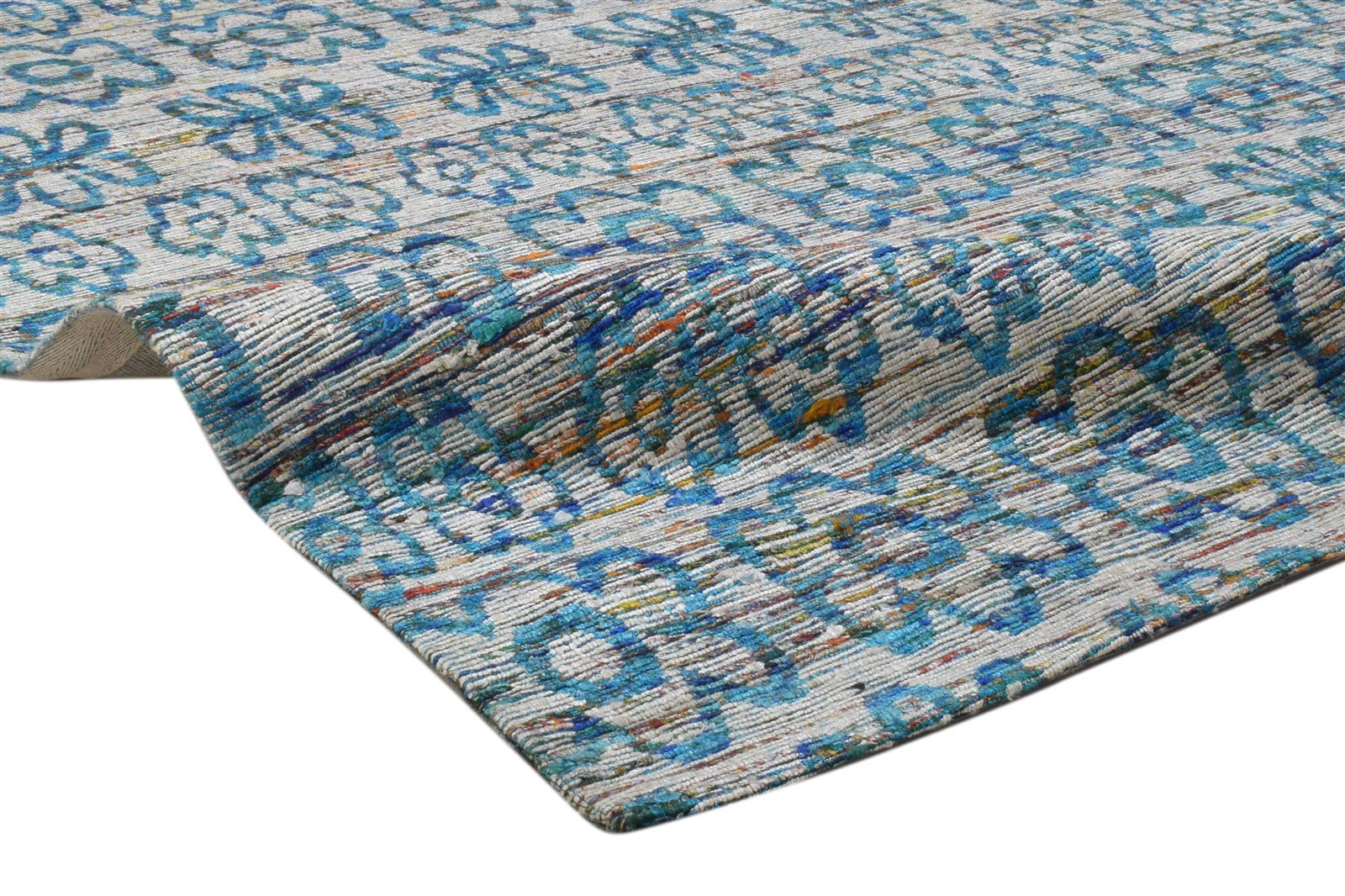 Silk Blue Rug 5' X 8' Modern Jacquard Loom Scandinavian Floral Room Size Carpet   7860700315797