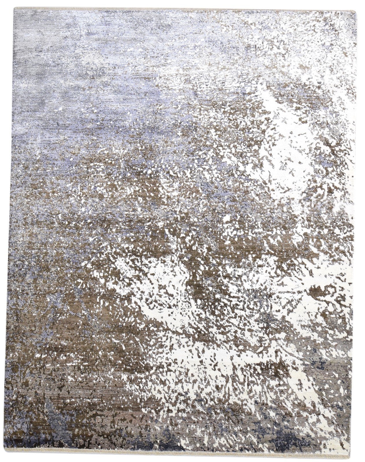Silk Brown Rug 8' X 10' Modern Hand Knotted Indian Abstract Large Carpet   7864325537941