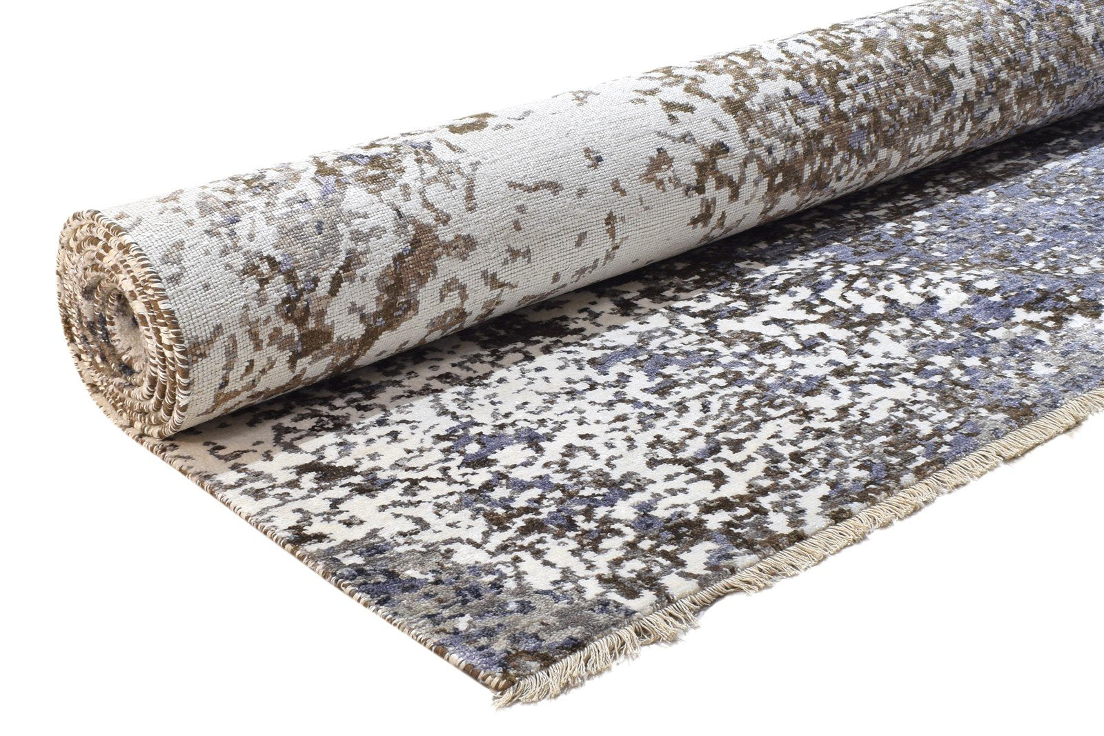Silk Brown Rug 8' X 10' Modern Hand Knotted Indian Abstract Large Carpet   7864325537941
