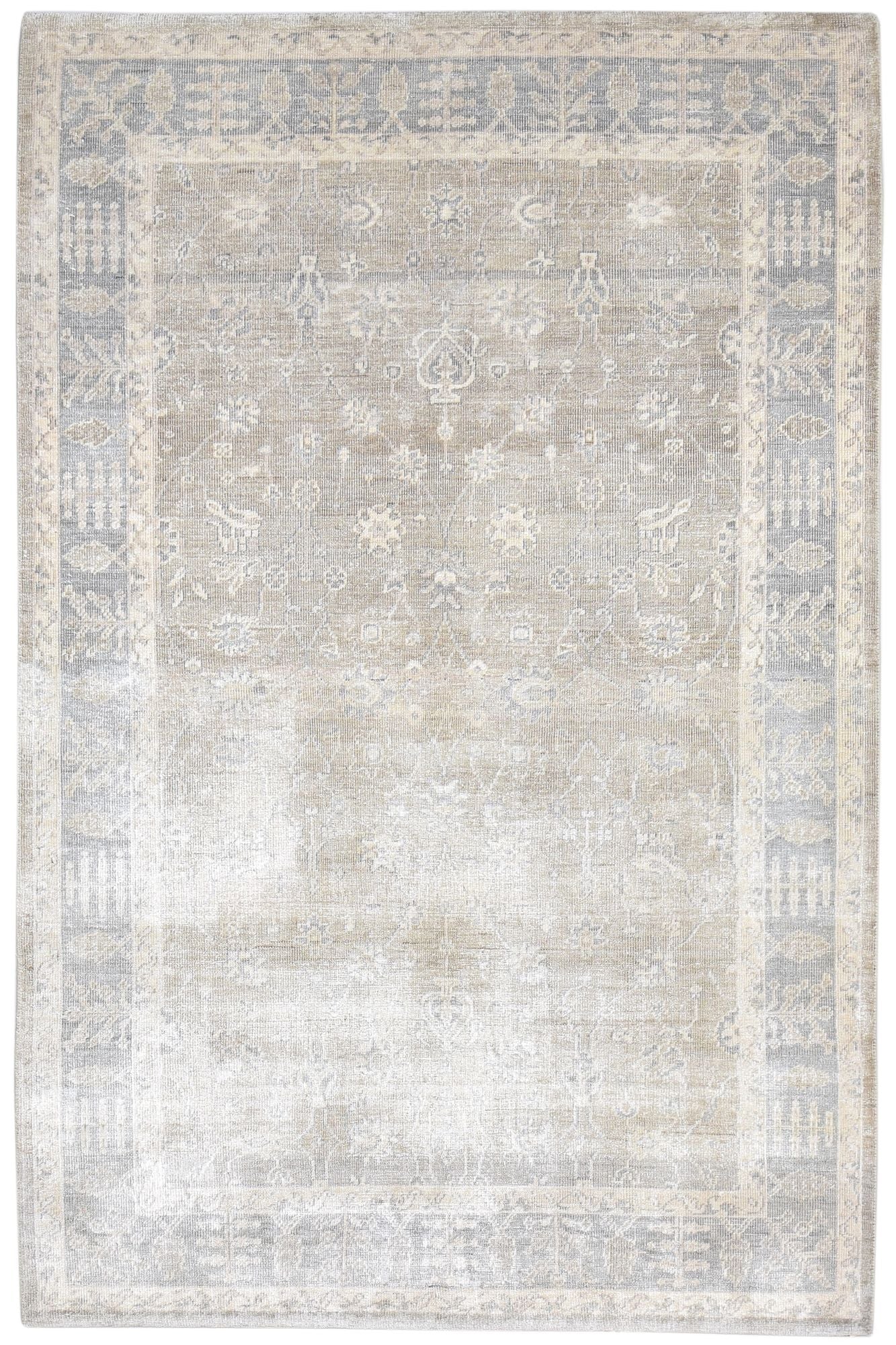 Silk Cream Rug 5' X 8' Persian Hand Knotted Kashan Oriental Room Size Carpet   7864797626517